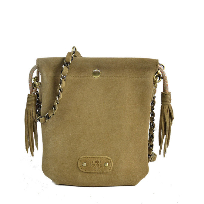 Mila Louise Mai V Velvet Leather Pouch Fossil Bronze