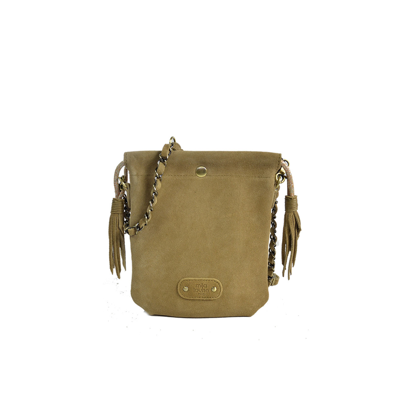 Mila Louise Mai V Velvet Leather Pouch Fossil Bronze