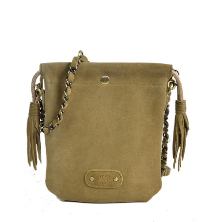 Mila Louise Mai V Velvet Leather Pouch Fossil Bronze