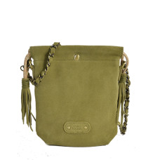 Mila Louise Mai V Velvet Leather Pouch Bag Oyster