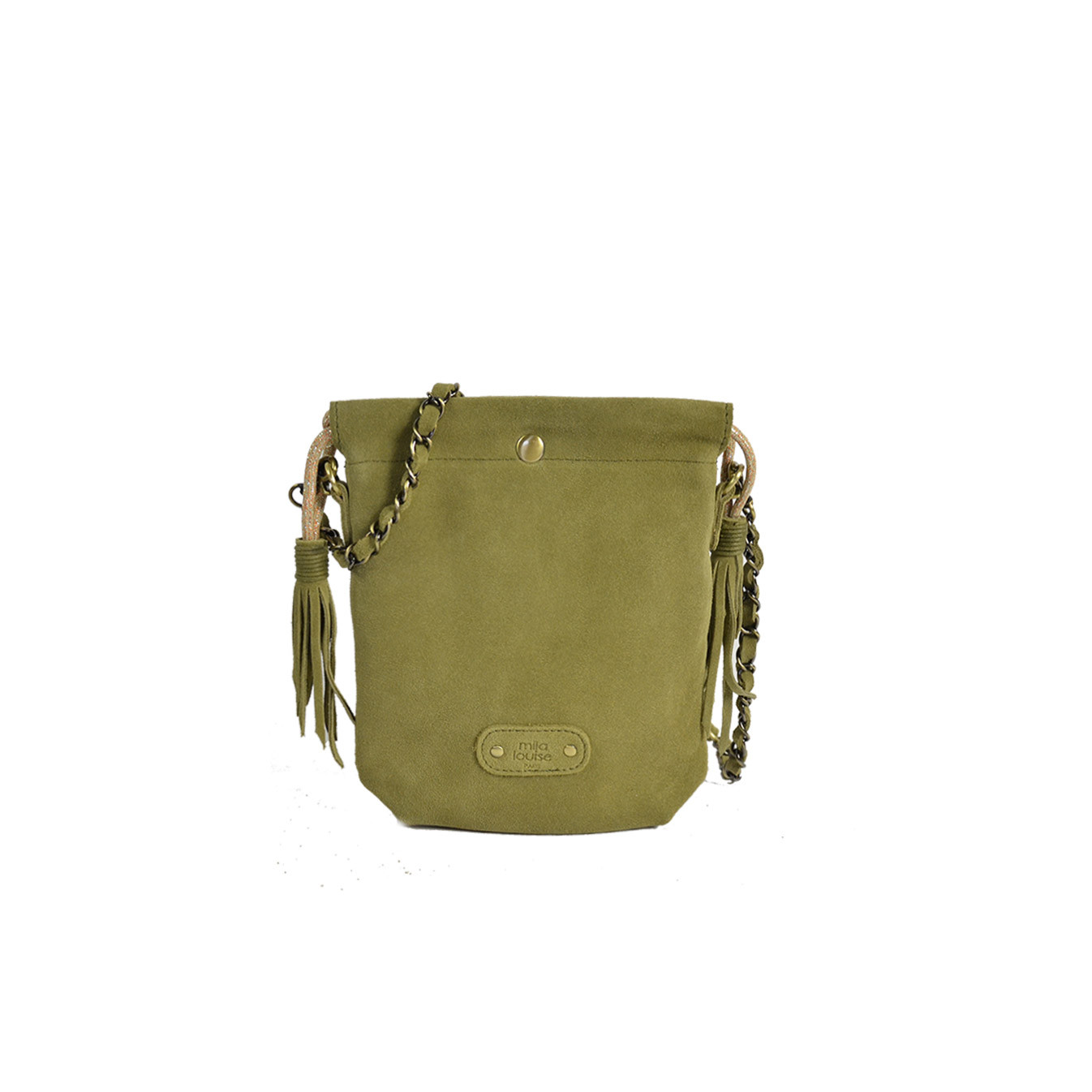 Mila Louise Mai V Velvet Leather Pouch Bag Oyster