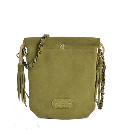 Mila Louise Mai V Velvet Leather Pouch Bag Oyster