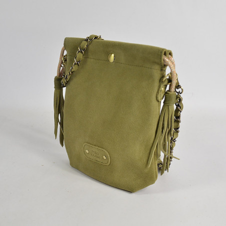Mila Louise Mai V Velvet Leather Pouch Bag Oyster
