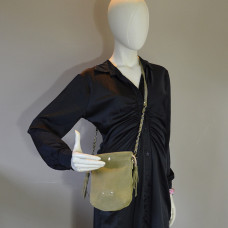 Mila Louise Mai V Velvet Leather Pouch Bag Oyster