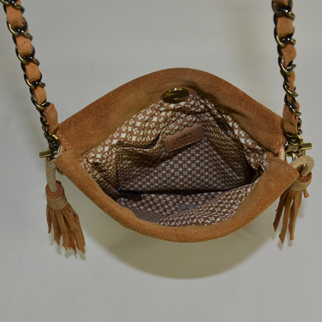 Mila Louise Mai V Velvet Leather Pouch Bag Oyster