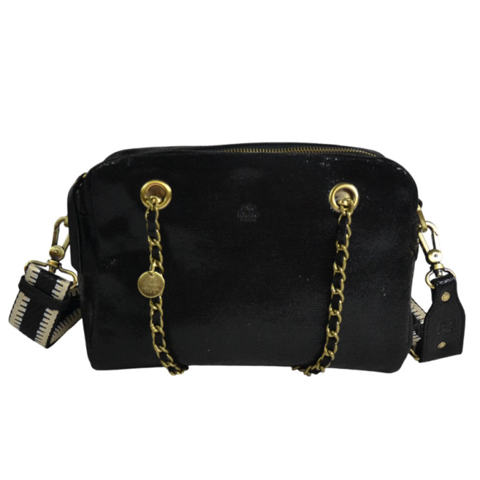 Mila Louise Nell RX Shoulder Bag Iridescent Leather Black