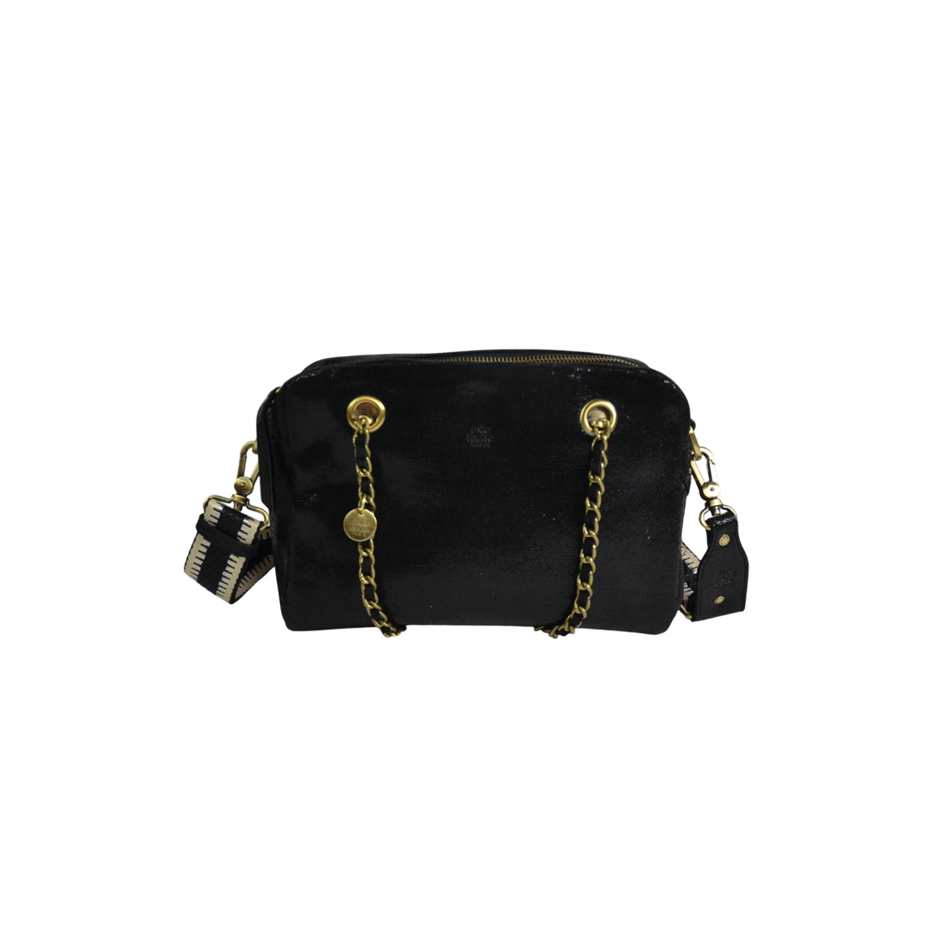 Mila Louise Nell RX Shoulder Bag Iridescent Leather Black