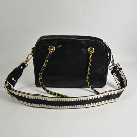 Mila Louise Nell RX Shoulder Bag Iridescent Leather Black