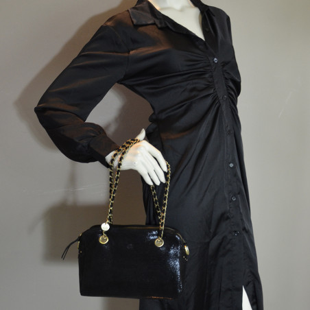 Mila Louise Nell RX Sac Besace Cuir Irisé Noir porté main