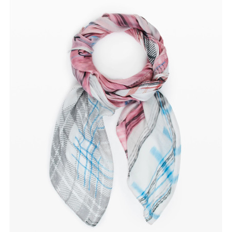 Desigual Grunge Lightweight Checkered Scarf Beige