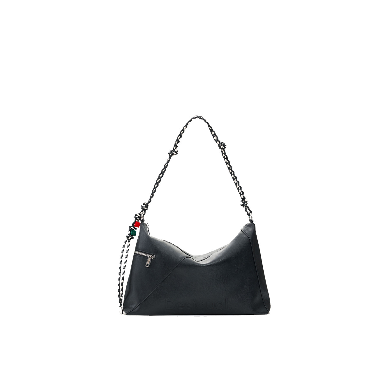 Desigual Half Logo Large Shoulder Bag With Charms Black