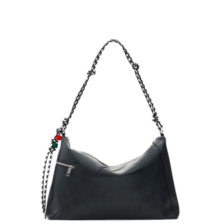 Desigual Half Logo Large Shoulder Bag With Charms Black