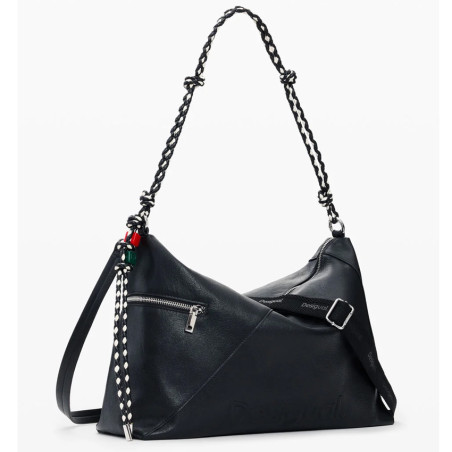Desigual Half Logo Grand Sac Bandoulière Avec Charms Negro côté