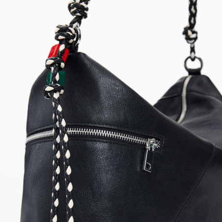 Desigual Half Logo Large Shoulder Bag With Charms Black