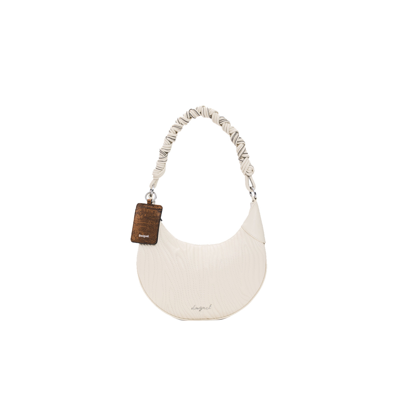 Desigual Helium Demi-Moon Embossed Crudo Beige Bag