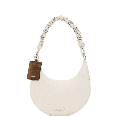 Desigual Helium Demi-Moon Embossed Crudo Beige Bag