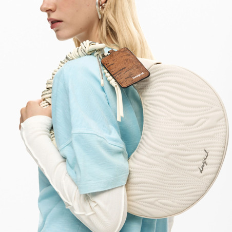 Desigual Helium Demi-Moon Embossed Crudo Beige Bag