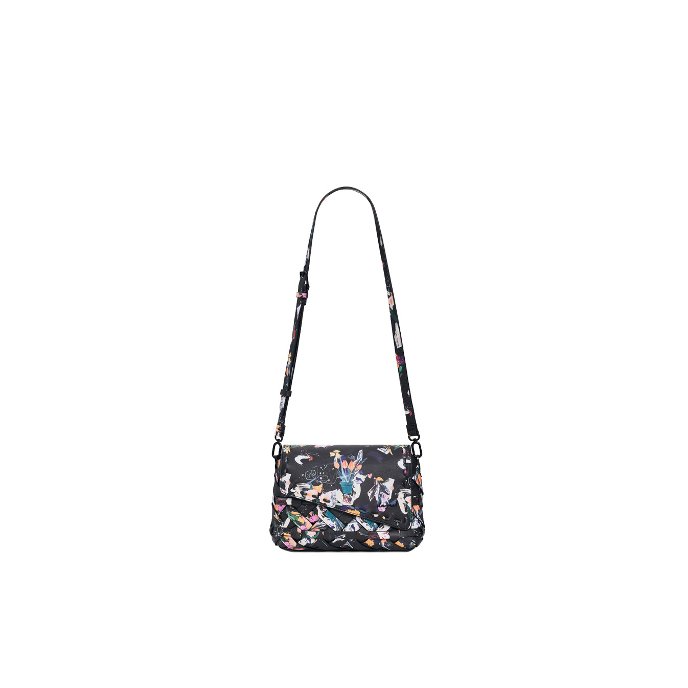 Desigual Osmio Small Crossbody Woven Floral Multicolor Black