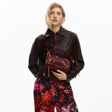 Desigual Rodio Small Crossbody Sparkling Bag with Bow Burgundy