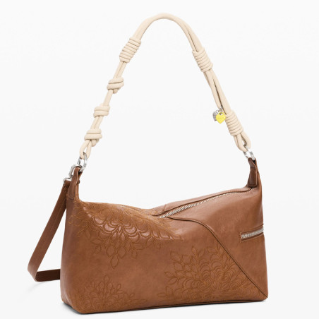 Desigual Sierra Sac Porté Epaule M Brodé Camel côté