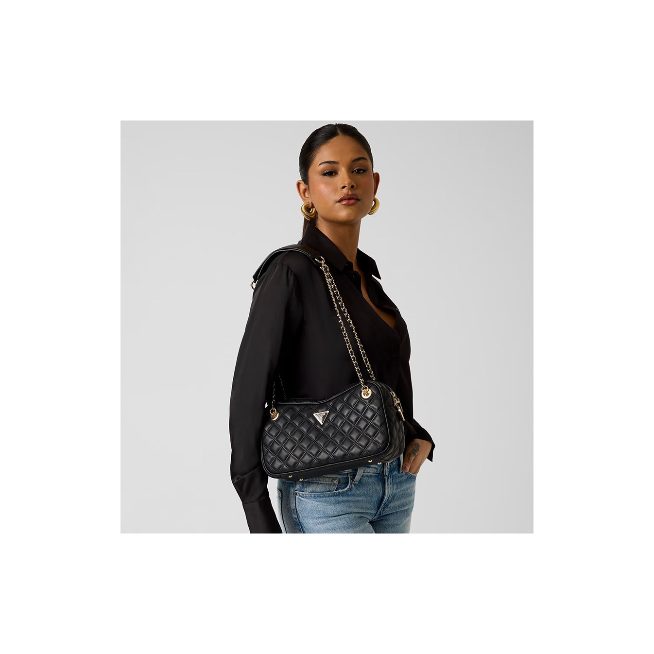 Guess Giully Padded Shoulder Bag Black