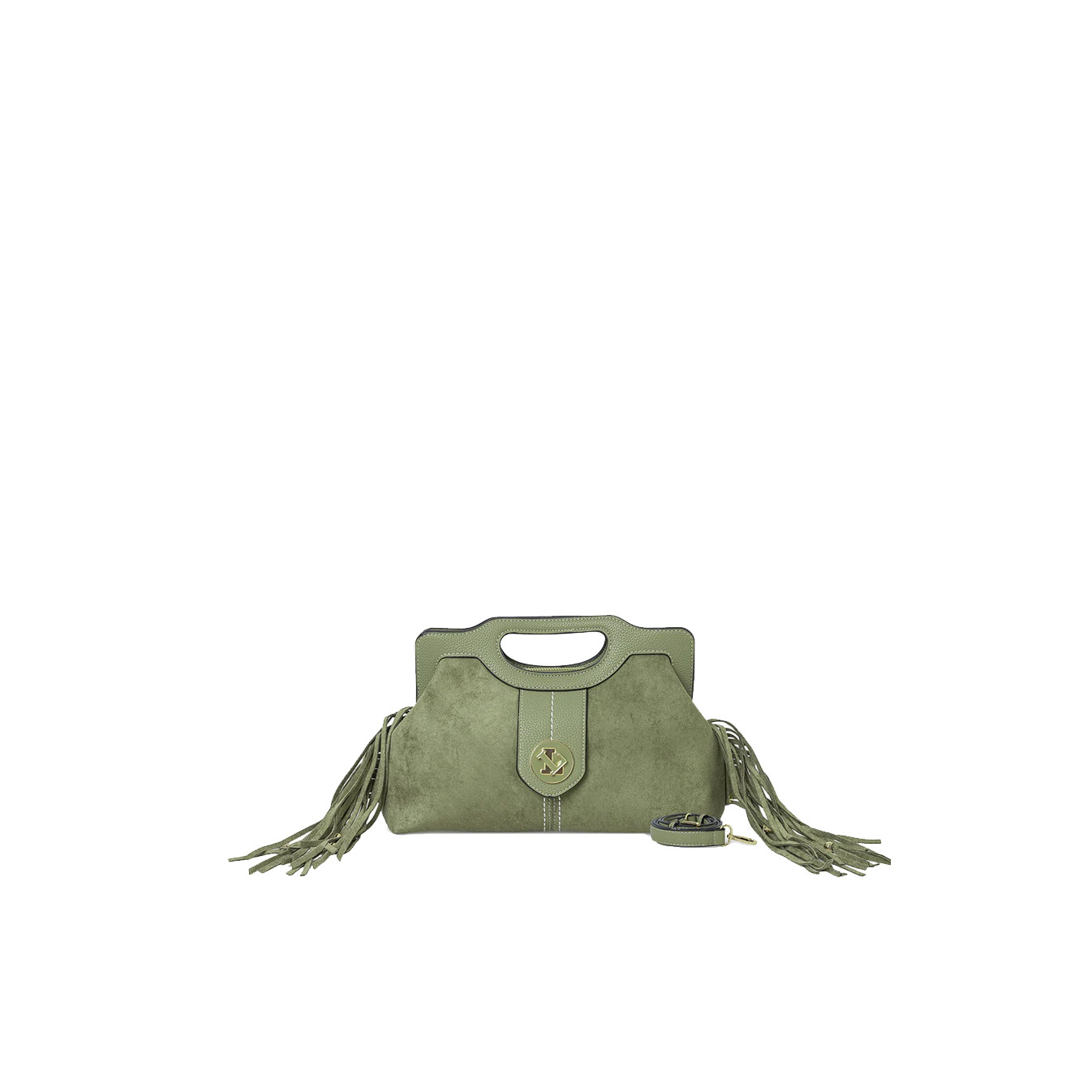 Lollipops Sammy Petit Sac Porté Travers A Franges Bi Matière Effet Nubuck Kaki