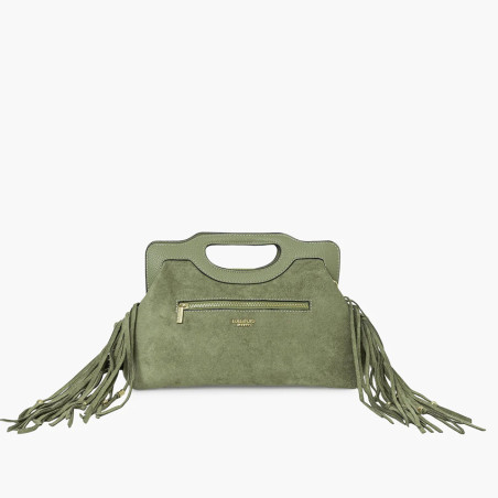 Lollipops Sammy Petit Sac Porté Travers A Franges Bi Matière Effet Nubuck Kaki dos