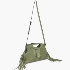 Lollipops Sammy Petit Sac Porté Travers A Franges Bi Matière Effet Nubuck Kaki côté