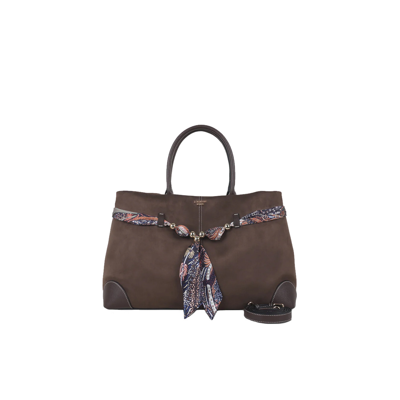 Lollipops Shirley Grand Sac Shopping En Suède Et Bandana Perlé Marron