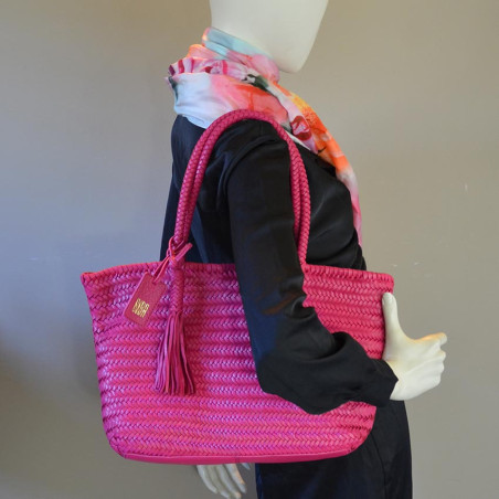 Biba Perkins Tote Bag Woven Leather PER1L Fuchsia