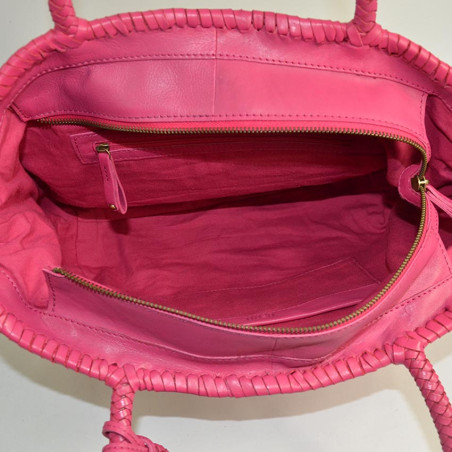 Biba Perkins Tote Bag Woven Leather PER1L Fuchsia