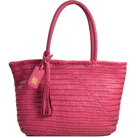 Biba Perkins Tote Bag Woven Leather PER1L Fuchsia