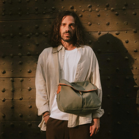 Bleu De Chauffe Leon Canvas Satchel in Organic Cotton Lichen Blue: ...