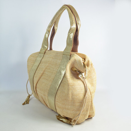 Mila Louise Prudy CM Tote Bag Canvas and Amber Leather