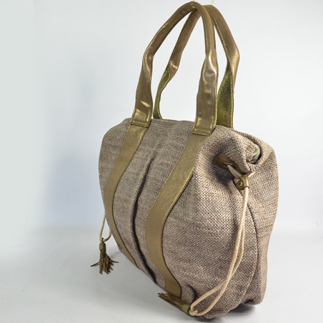 Mila Louise Prudy CM Tote Canvas and Bronze Leather