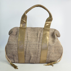 Mila Louise Prudy CM Tote Canvas and Bronze Leather