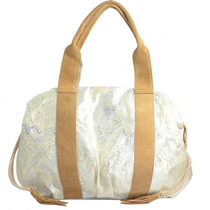 Mila Louise Prudy FS Tote Bag Fantasy Fabric and Leather Latte
