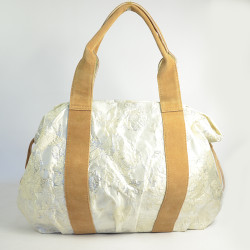 Mila Louise Prudy FS Tote Bag Fantasy Fabric and Leather Latte