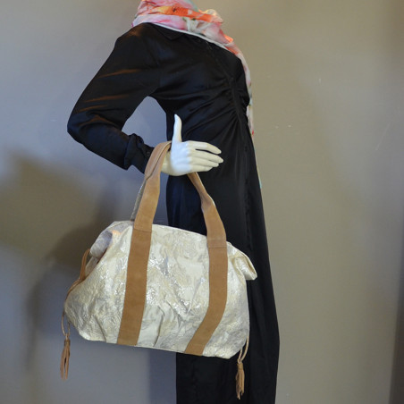 Mila Louise Prudy FS Tote Bag Fantasy Fabric and Leather Latte