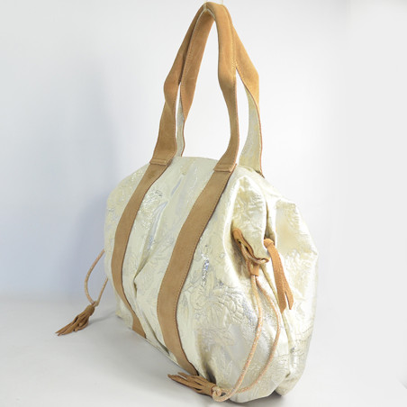 Mila Louise Prudy FS Tote Bag Fantasy Fabric and Leather Latte