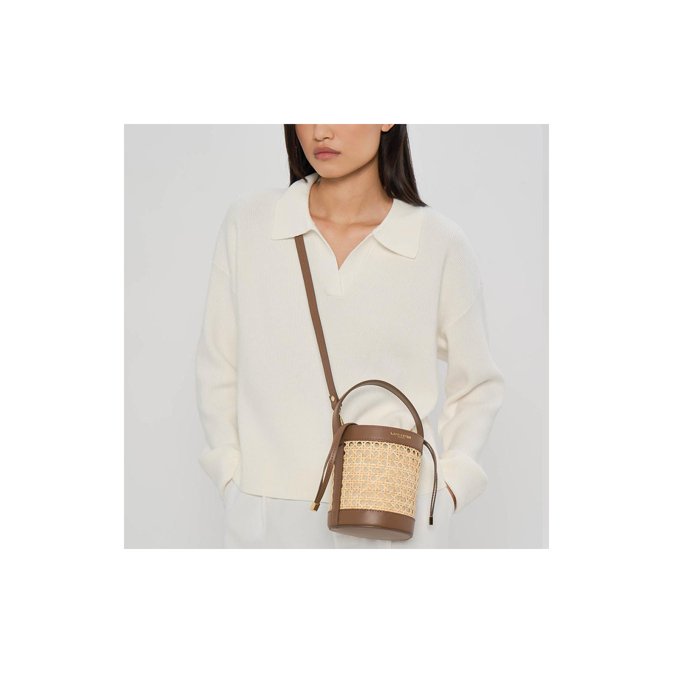 Lancaster Wicker Mini Bucket Bag 480-110 Brown