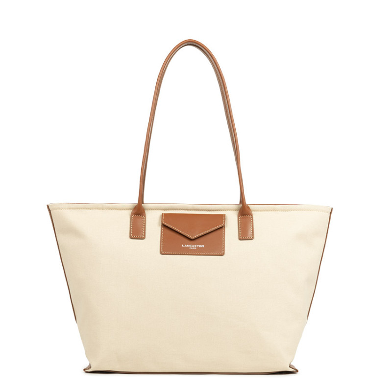 Lancaster Canvas Kba Shopping Bag 518-050 Beige Cognac