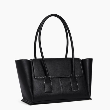 Le Tanneur Elena Medium Tote Bag with Flap Grain Leather