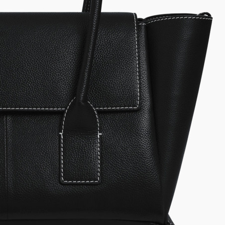Le Tanneur Elena Medium Tote Bag with Flap Grain Leather