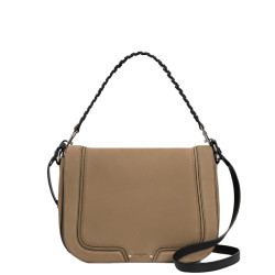Le Tanneur Ella Large Shoulder Bag In Smooth Leather And Bark Nubuck