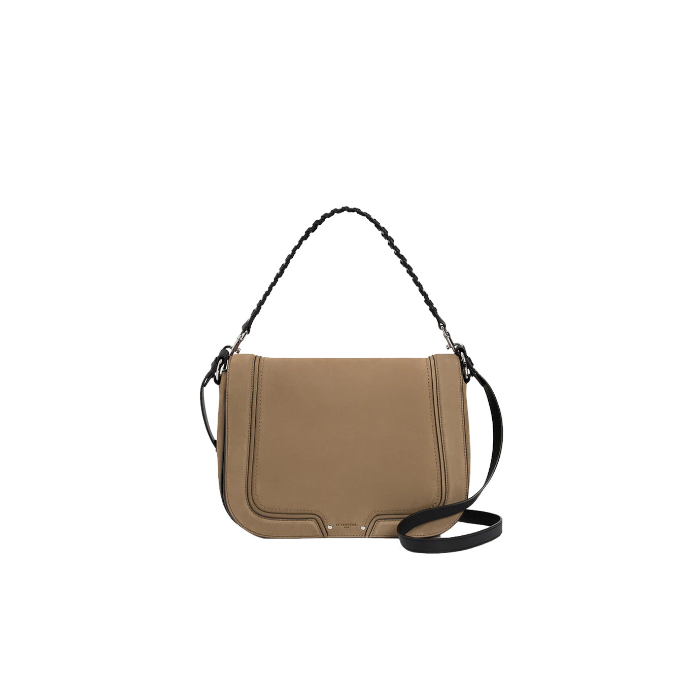 Le Tanneur Ella Large Shoulder Bag In Smooth And Nubuck Leather Bark