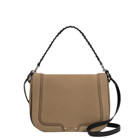 Le Tanneur Ella Large Shoulder Bag In Smooth And Nubuck Leather Bark