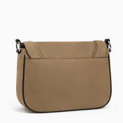 Le Tanneur Ella Large Shoulder Bag In Smooth And Nubuck Leather Bark