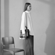 Le Tanneur Emilie Double Flap Handbag in Ebony Grained Leather
