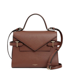 Le Tanneur Emilie Double Flap Handbag in Ebony Grained Leather